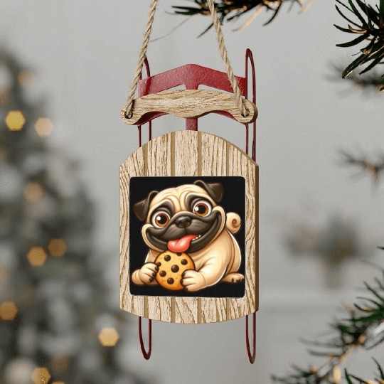 Pug with Cookie Sweet Dessert Sled Ornaments