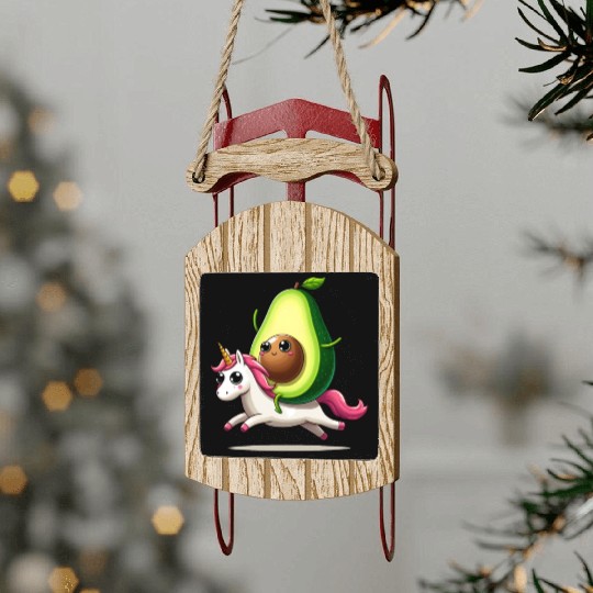 Avocado on unicorn Sled Ornaments