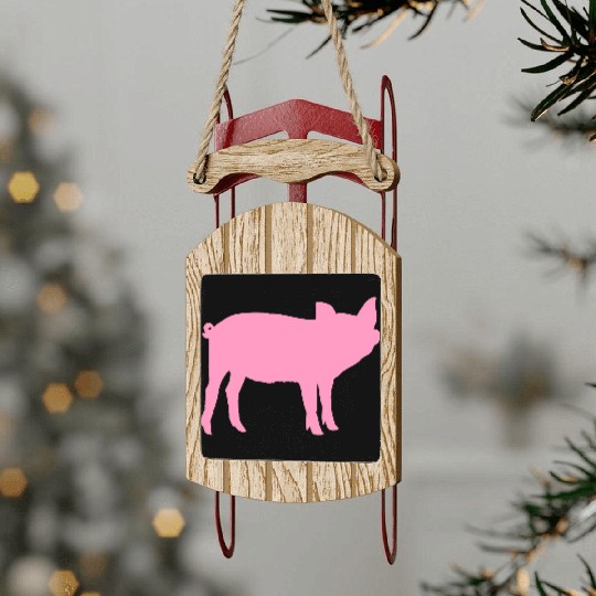 Pig Silhouette I Love pigs pink piggy piglet Sled Ornaments