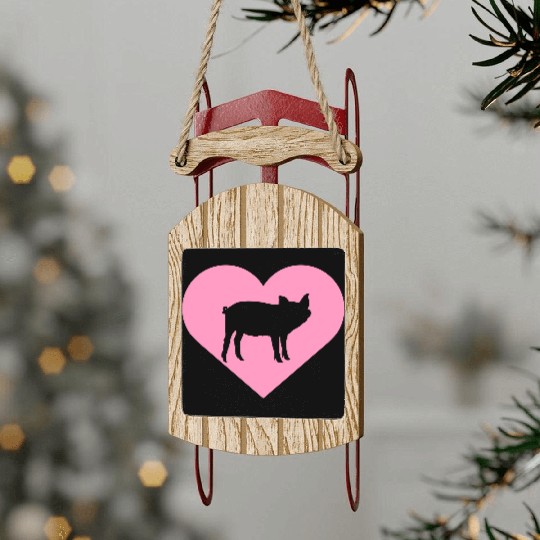 I Love Pigs pig heart piggy piglet silhouette Sled Ornaments