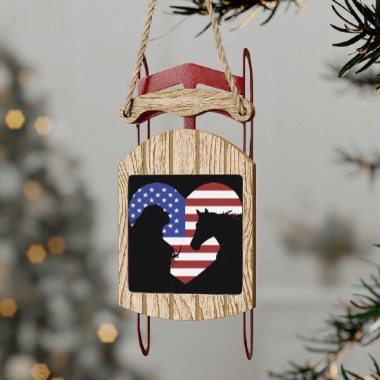 American Flag Horse lover for girls & women Sled Ornaments