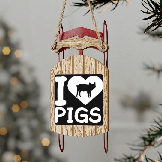 I Love Pigs pig heart piggy piglet Silhouette Sled Ornaments