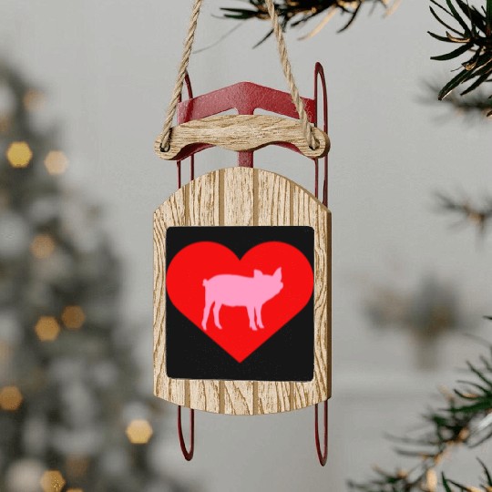 I Love Pigs pig heart piggy piglet silhouette Sled Ornaments
