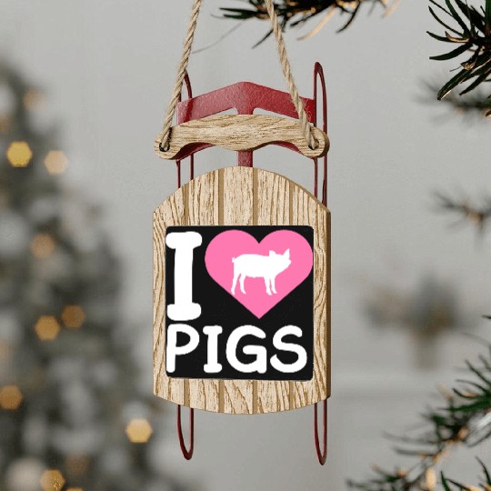 I Love Pigs pig heart piggy piglet silhouette Sled Ornaments