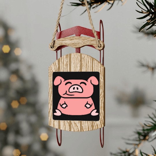 Little cute piggy sit pig piglet fat chubby animal Sled Ornaments