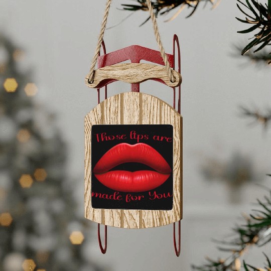 Red Lips Embrace Sled Ornaments