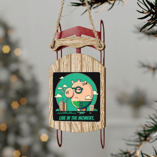 Live in the Moment Pig Sled Ornaments