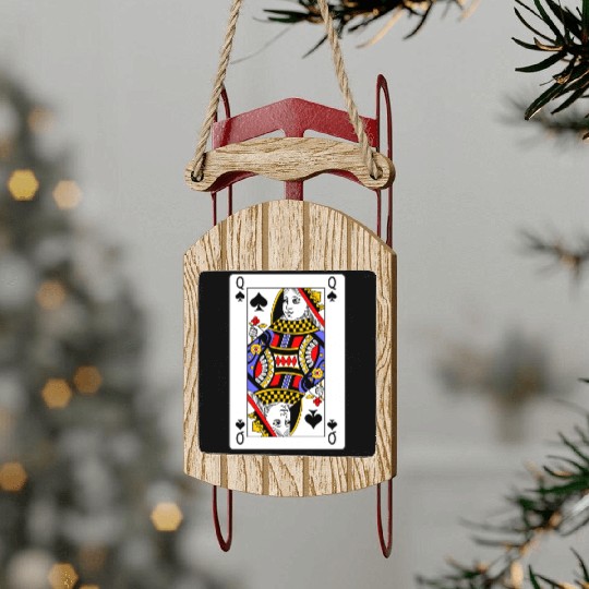Queen of Spades Playing Card Sled Ornaments