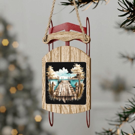 Wooden Dock By A Peaceful Lake Sled Ornaments