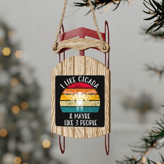I Like Cicada & Maybe Like 3 People, Retro Sunset Sled Ornaments