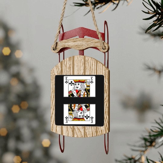 Playing card clover king with banner space Sled Ornaments