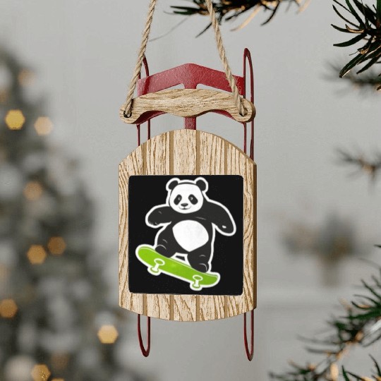 Cute Panda Skater Green Sled Ornaments