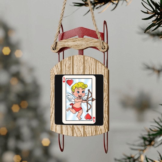Playing card with cupid Sled Ornaments