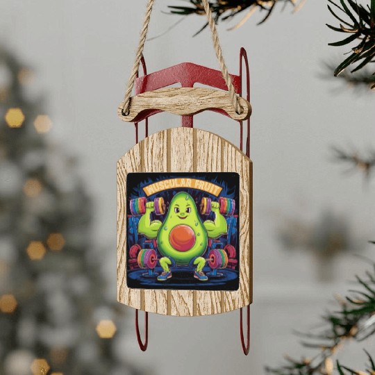 Muscular Avocado Lifting Weight Gym Humor Workout Sled Ornaments