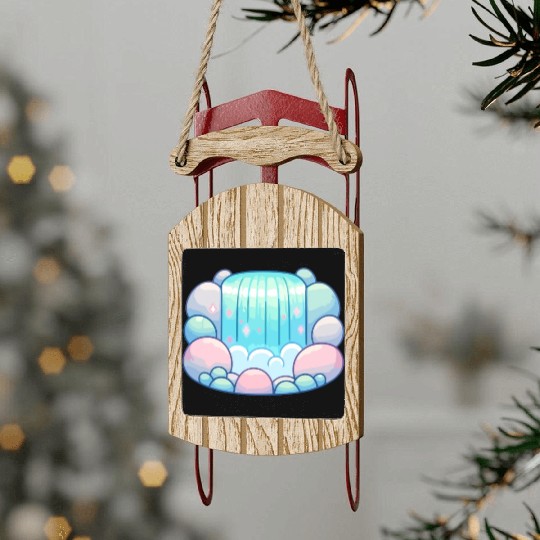 Serene Cascade: Pastel Waterfall Bliss Sled Ornaments