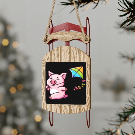 Playful Piglet: Kite-Flying Joy Sled Ornaments
