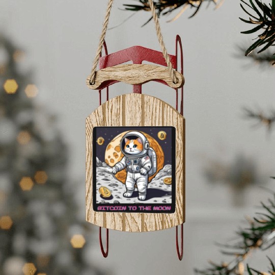 Bitcoin to the moon cat Sled Ornaments