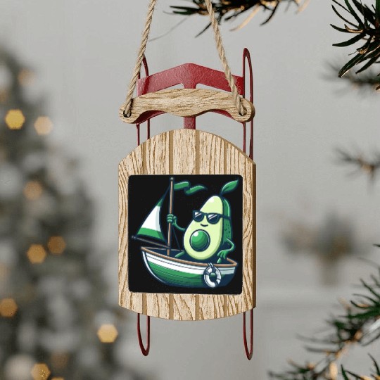 Cool summer sailing dinghy with avocado Sled Ornaments