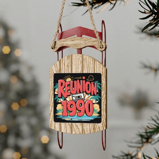 Retro Reunion 1990 Cassette Tape Sunset Beach Sled Ornaments