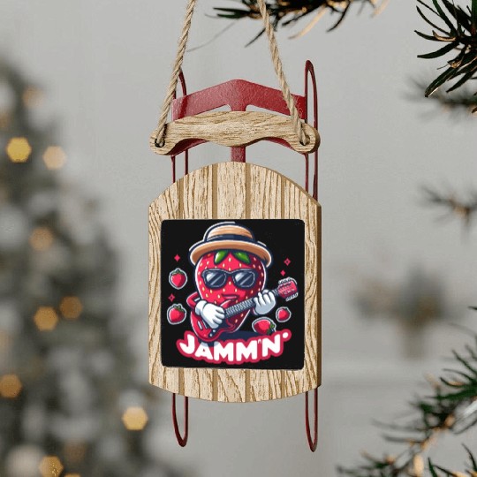 Jammin Strawberry Jam Playing a Guitar Rock n Roll Sled Ornaments