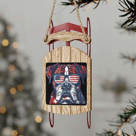 Boxer dog. American memorial day Sled Ornaments