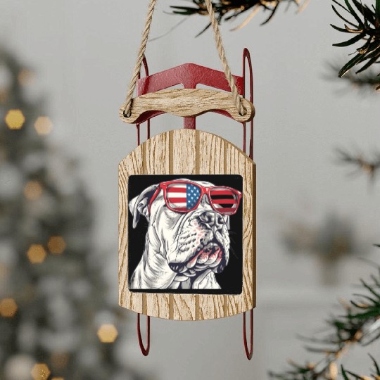 Dogo Argentino dog. 4th of July and memorial day Sled Ornaments