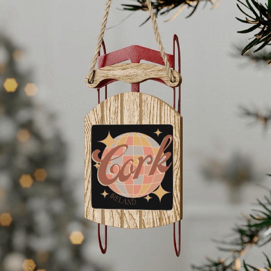 Cork City Ireland Retro Vintage Disco ball design Sled Ornaments