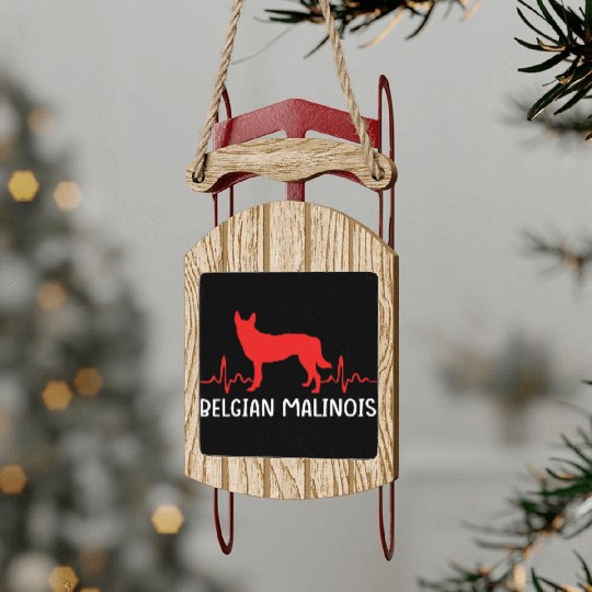 Silhouette Dog Heartbeat Belgian Malinois Sled Ornaments