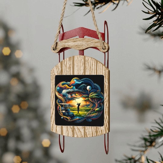 Abstract Golfer In Surreal Golfing World Sled Ornaments