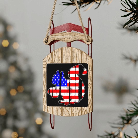 USA American Flag Squirrel Chipmunks Animal Lover Sled Ornaments