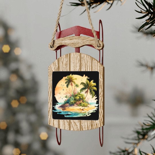 Tropical Watercolor Paradise, Summer Clipart Sled Ornaments