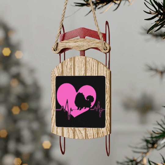 Puppy Dog Heartbeat Cute Pomeranian Silhouette Sled Ornaments