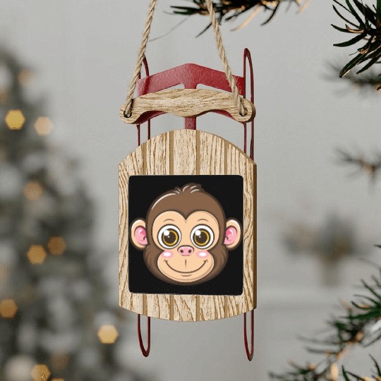 Adorable Monkey Face With Big Eyes Sled Ornaments