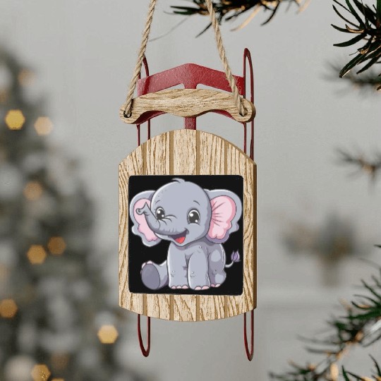 Adorable Baby Elephant Joyful Smile Sled Ornaments
