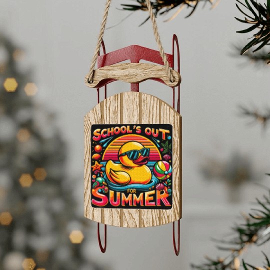 Schools Out For Summer Teacher Yellow Duck Sled Ornaments