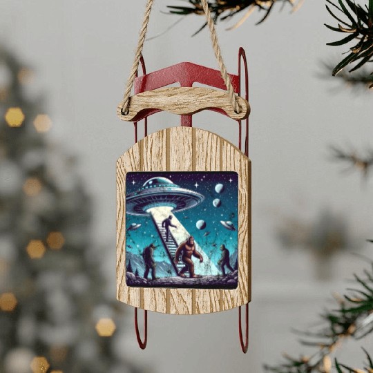Bigfoot and the UFO Sled Ornaments