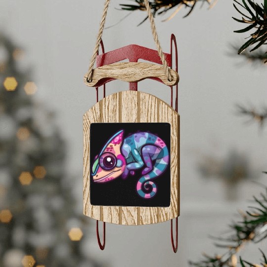 Colorful Chameleon Fantasy Creature Enchantment Sled Ornaments