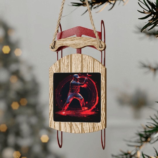 Baseball Pitcher in Red Neon, Pop Art Sled Ornaments