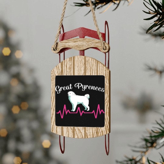 Pet Lover Great Pyrenees Dog Heartbeat Sled Ornaments