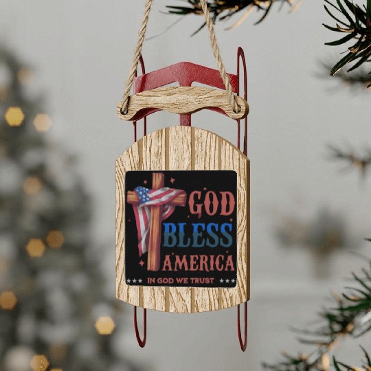 God Bless America Proud Retro US Flag 4th Of July Sled Ornaments
