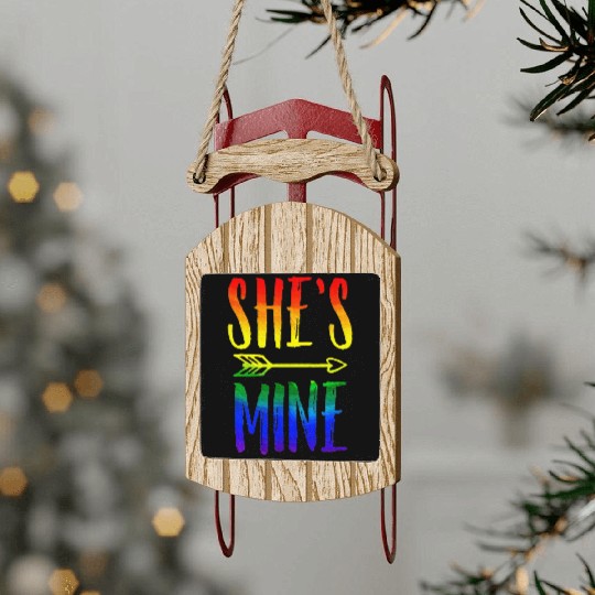I'm Hers She's Mine LGBT Pride Lesbian Couple Sled Ornaments