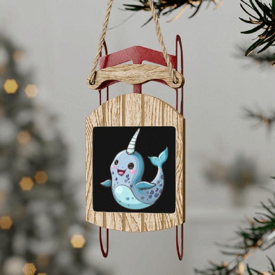 Adorable Narwhal Cartoon Enchantment Sled Ornaments