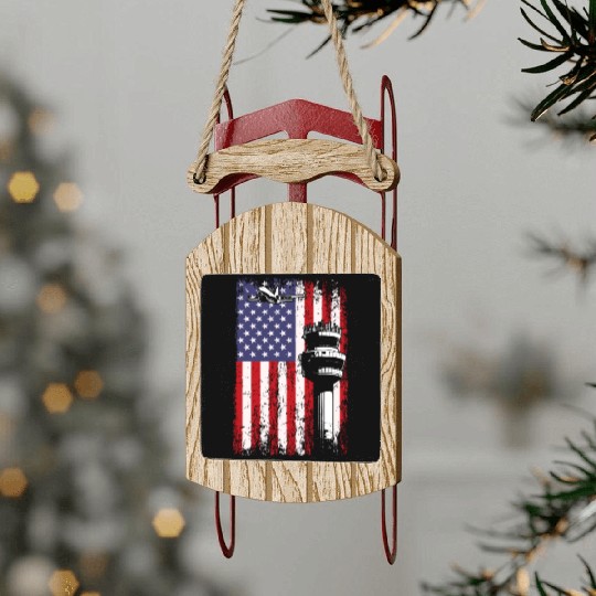 American Flag US, air traffic controller Sled Ornaments