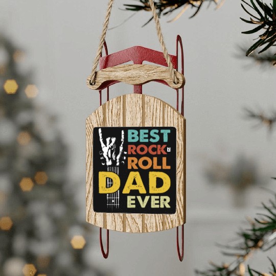 Best Dad Ever w/ Guitar, Rock Music & Skull Theme Sled Ornaments