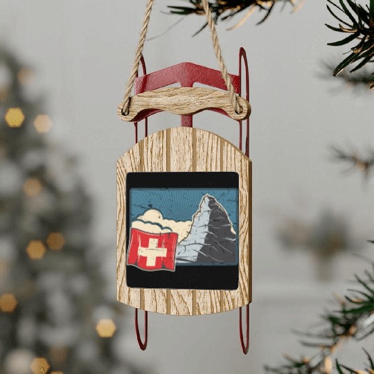 Vacation Skiing, Hiking, Mountain Switzerland Sled Ornaments