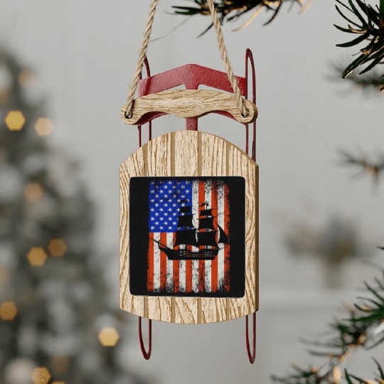 Stars, Stripes & Pirate Ship American Flag Sled Ornaments