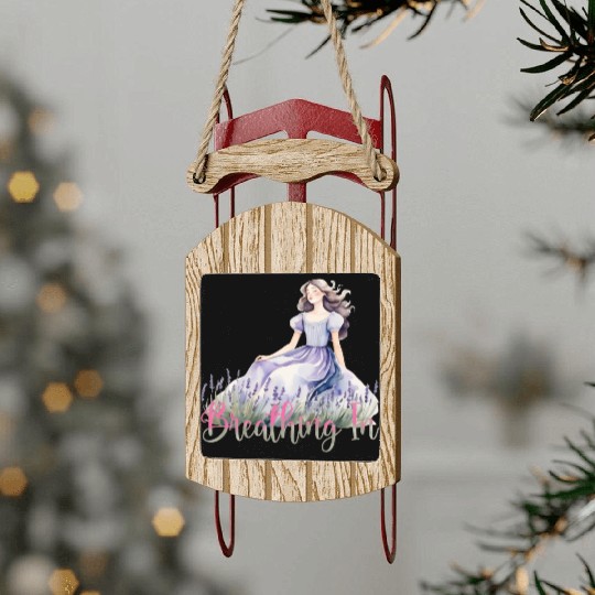 Girl in Lavender Dress Relaxing in Flower Field Sled Ornaments