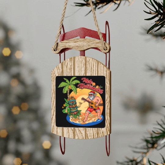 Mele Kalikimaka Funny Santa Playing Guitar Hawaii Sled Ornaments