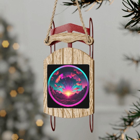 Synthwave Colorful Cosmos Design inside Circle Sled Ornaments