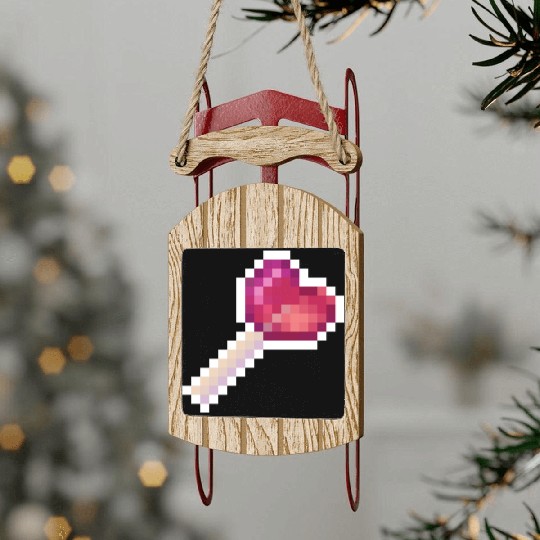 Pixel Art Sprite Cute Heart Lollipop Sled Ornaments